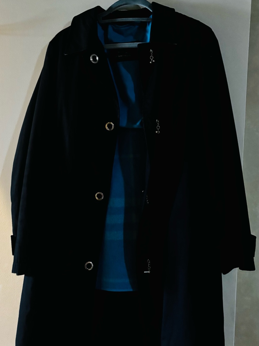 Burberry Black Trench Coat with Blue Lining